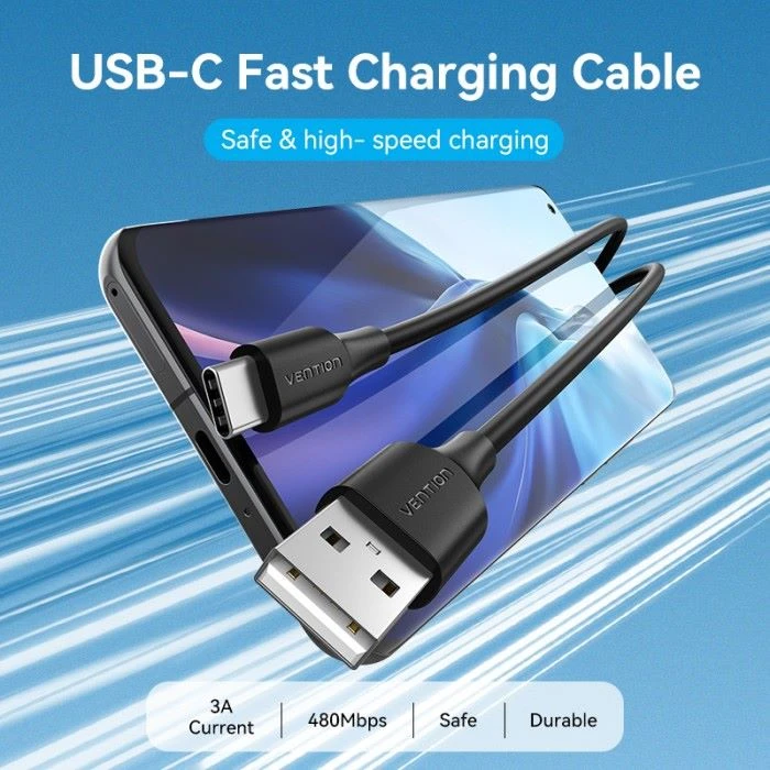Vention - Kabel USB 2.0 A Male to C Male 3A 1.5M Black and White CTHBG CTHWG / Kabel Data